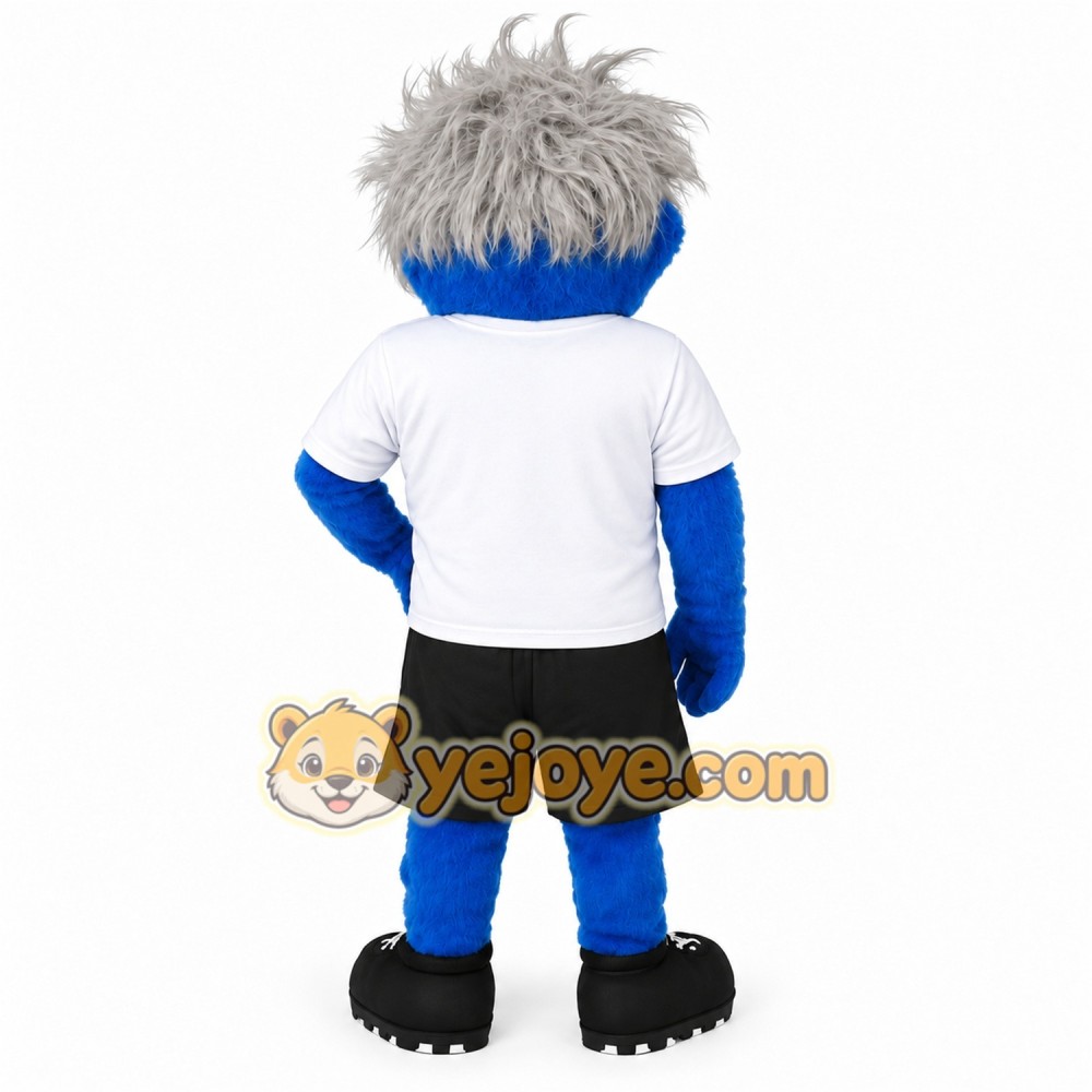 Blue Gray Haired White Shirt Monster Mascot Costume Blue Gray Haired White Shirt Monster Mascot Costume