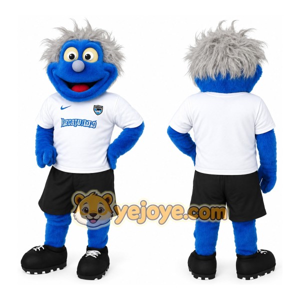 Blue Gray Haired White Shirt Monster Mascot Costume