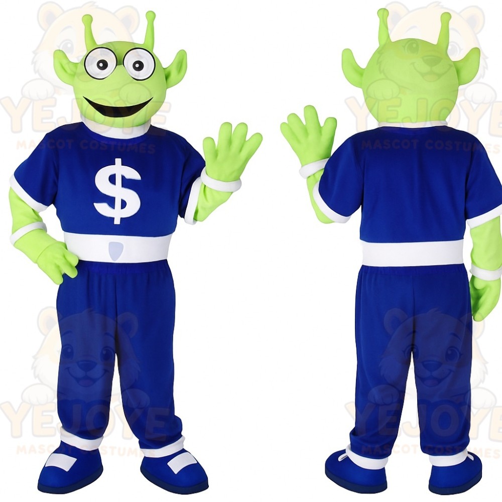Green Blue Money Alien Mascot Costume