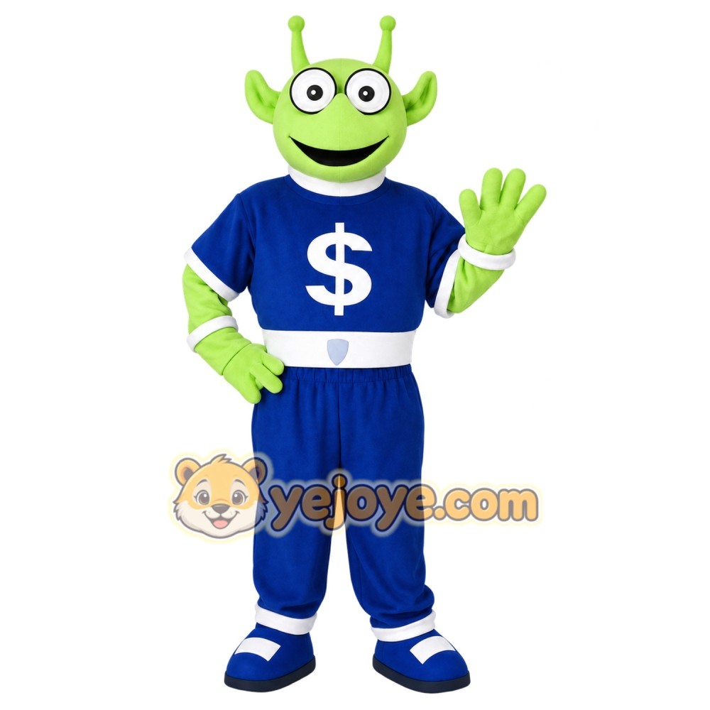 Green Blue Money Alien Mascot Costume Green Blue Money Alien Mascot Costume
