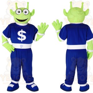 Green Blue Money Alien Mascot Costume