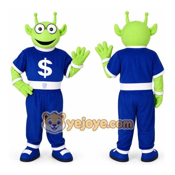 Green Blue Money Alien Mascot Costume