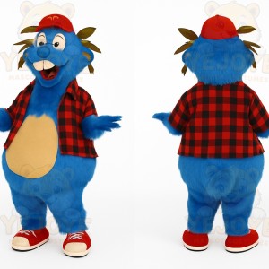 Blue Red Plaid Monster Mascot Costume