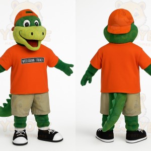 Green Orange Khaki Alligator Mascot Costume