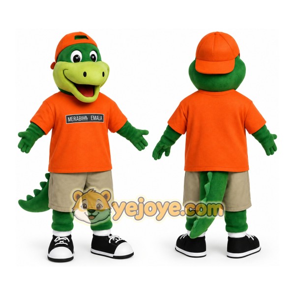 Green Orange Khaki Alligator Mascot Costume