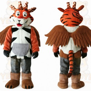 Orange Brown Winged Tiger Mascot Costume