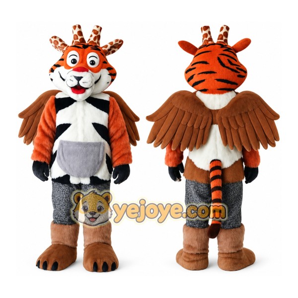 Orange Brown Winged Tiger Mascot Costume