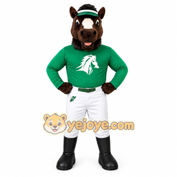 Brown Green White Racehorse Mascot Costume