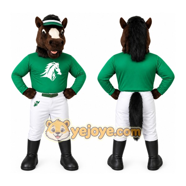 Brown Green White Racehorse Mascot Costume