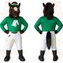 Brown Green White Racehorse Mascot Costume