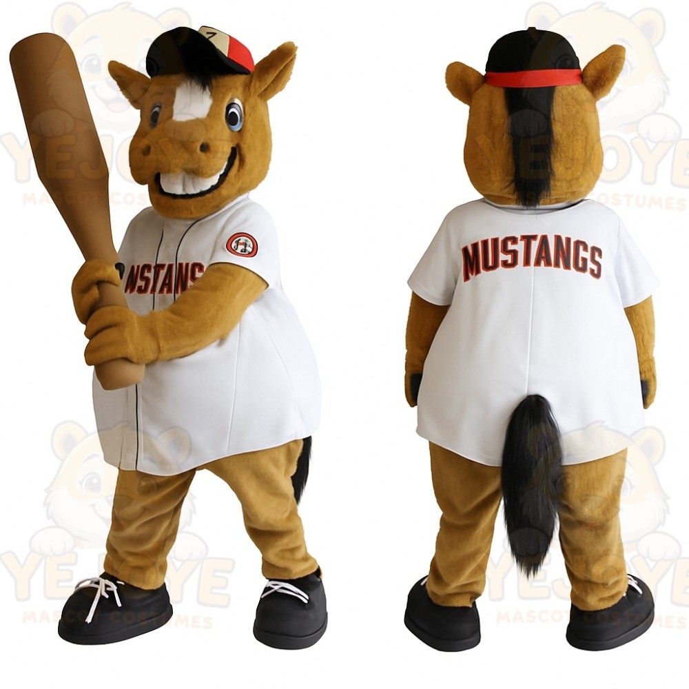 Brown White Baseball Horse Mascot Costume