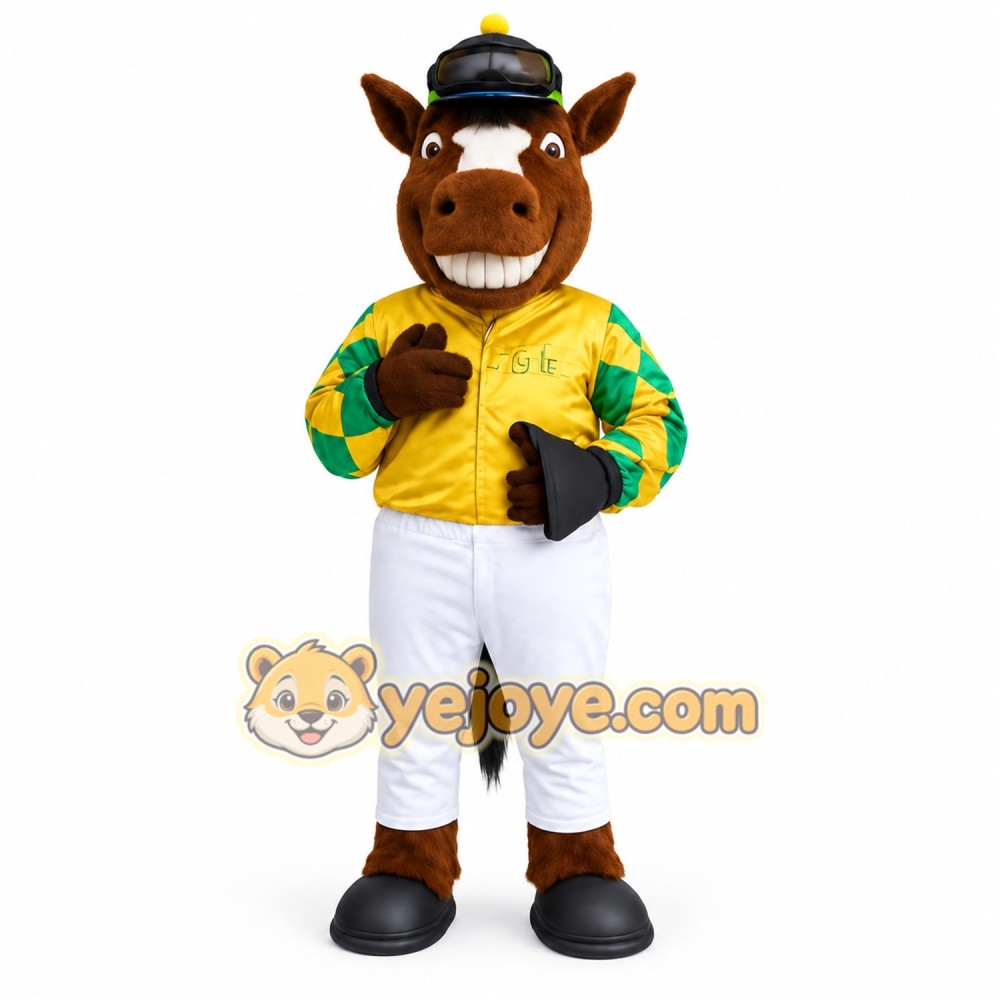 Brown Yellow Green Horse Jockey Mascot Costume Brown Yellow Green Horse Jockey Mascot Costume