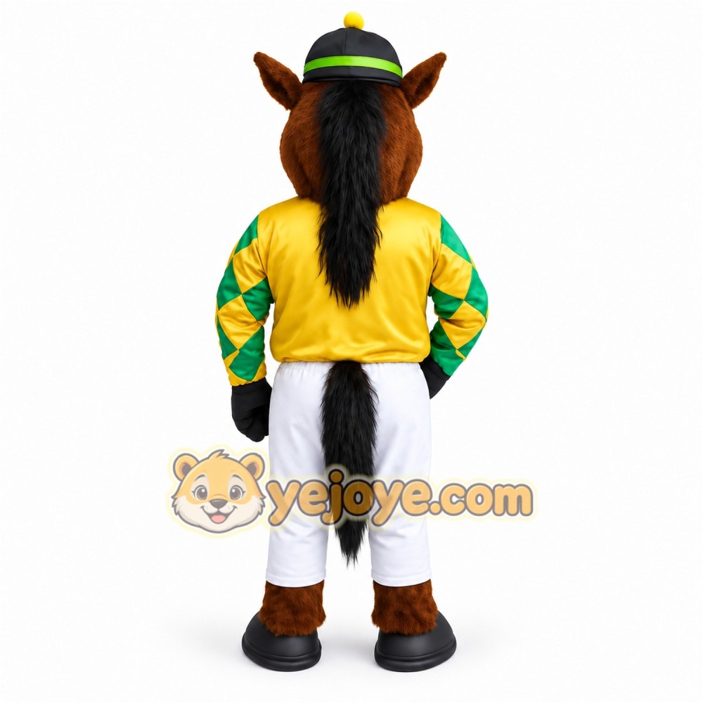 Brown Yellow Green Horse Jockey Mascot Costume Brown Yellow Green Horse Jockey Mascot Costume