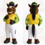 Brown Yellow Green Horse Jockey Mascot Costume