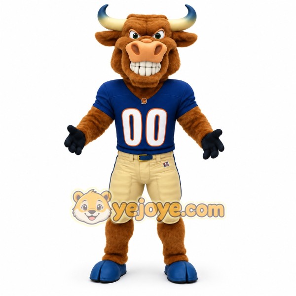 Brown Blue Beige Football Bull Mascot Costume Brown Blue Beige Football Bull Mascot Costume