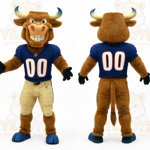 Brown Blue Beige Football Bull Mascot Costume