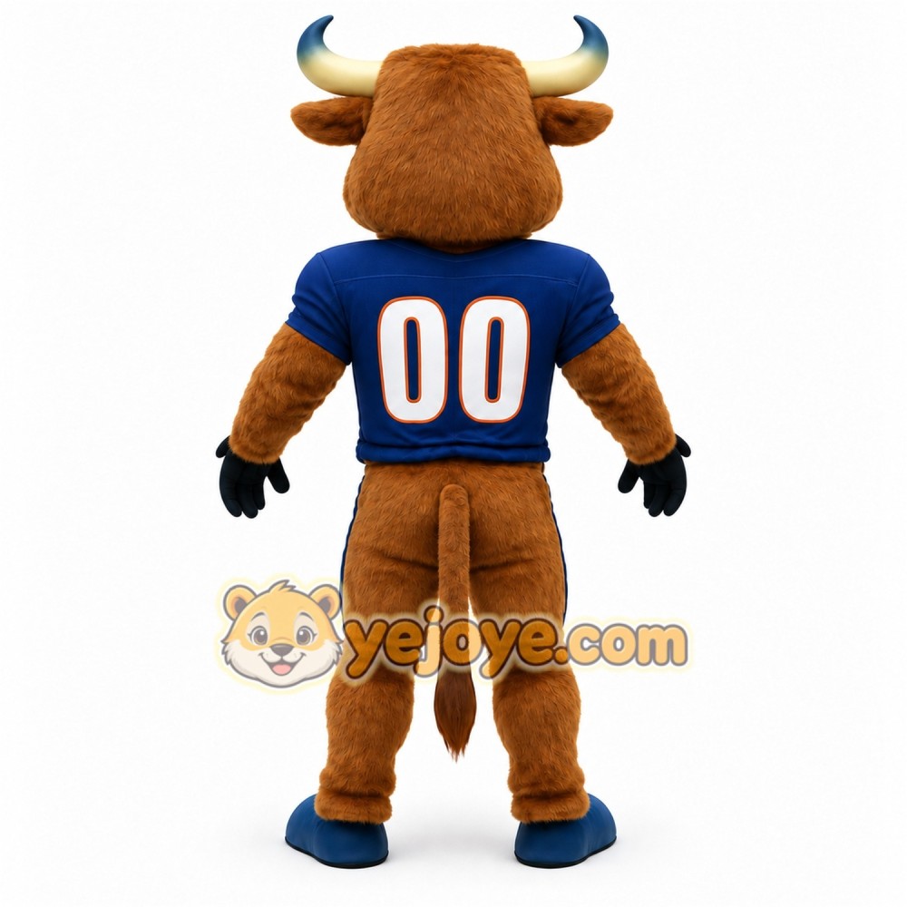 Brown Blue Beige Football Bull Mascot Costume Brown Blue Beige Football Bull Mascot Costume