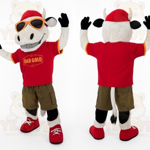 White Black Red Cow Mascot Costume
