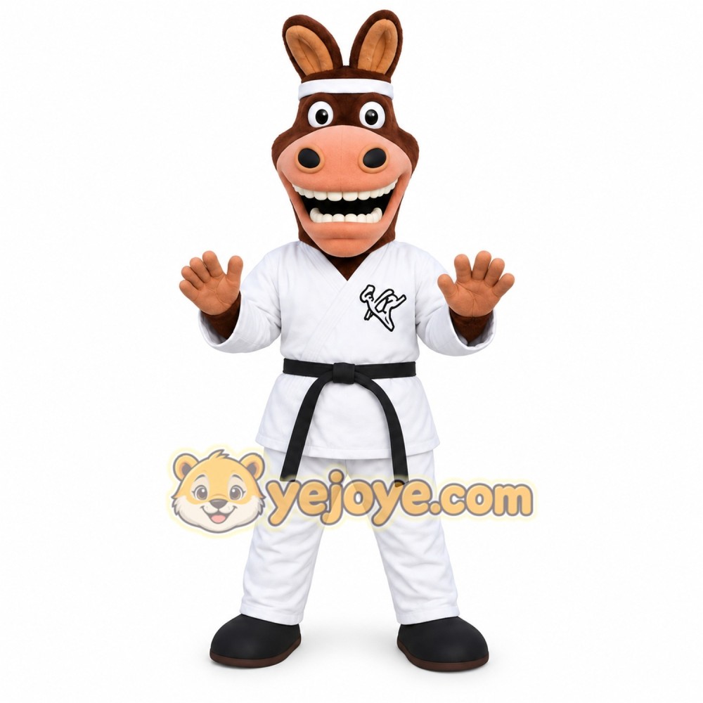 Brown White Karate Donkey Mascot Costume Brown White Karate Donkey Mascot Costume