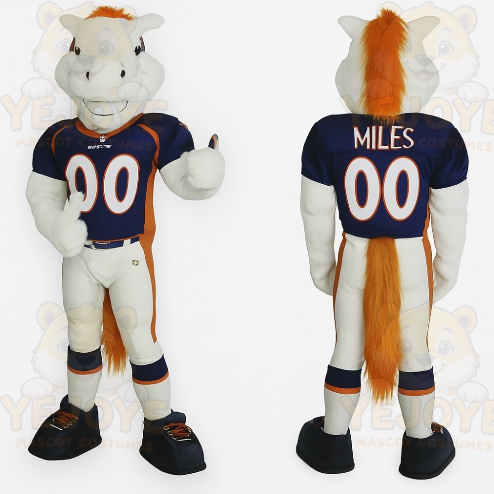 White Navy Orange Football Horse Mascot Costume