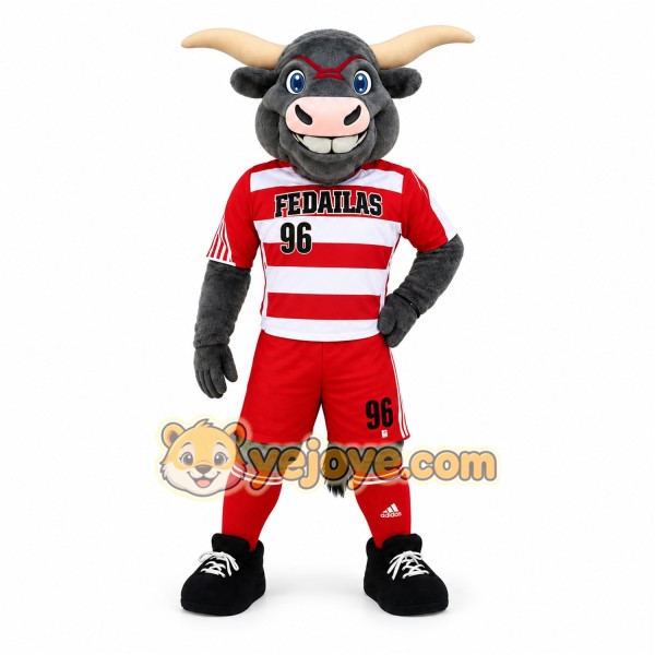 Gray Red White Soccer Bull Mascot Costume Gray Red White Soccer Bull Mascot Costume
