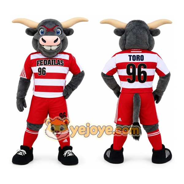 Gray Red White Soccer Bull Mascot Costume