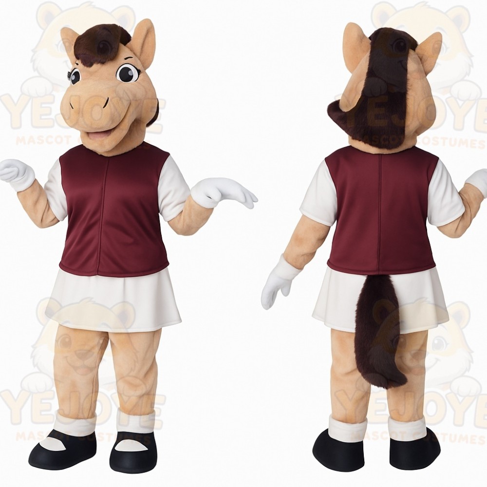 Tan Brown Burgundy White Horse Mascot Costume
