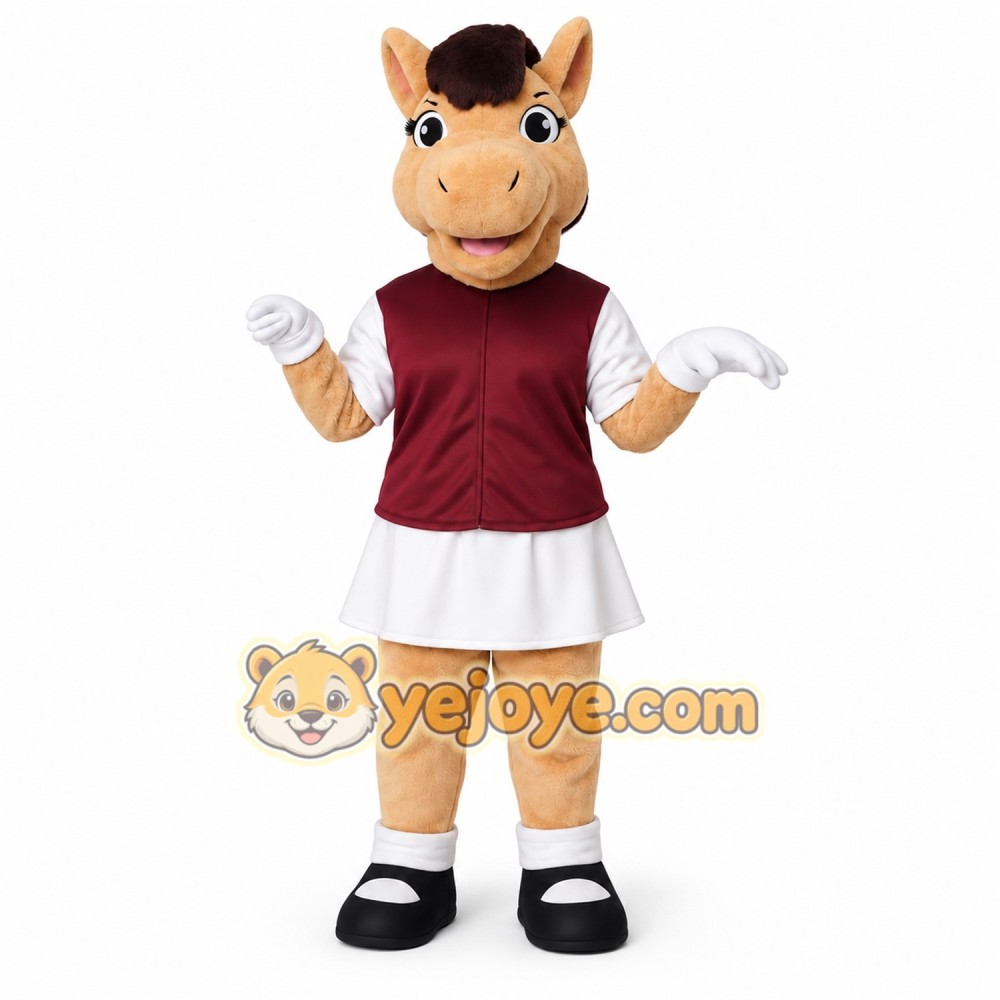 Tan Brown Burgundy White Horse Mascot Costume Tan Brown Burgundy White Horse Mascot Costume