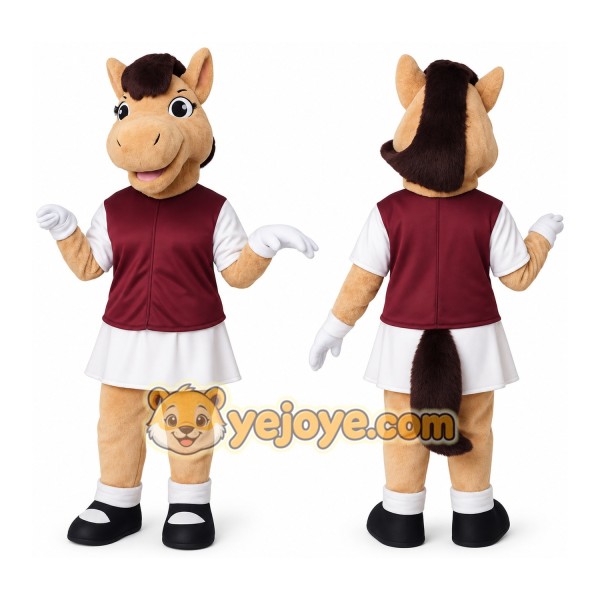 Tan Brown Burgundy White Horse Mascot Costume