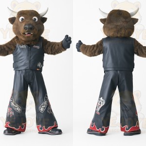 Brown Black Biker Bull Mascot Costume