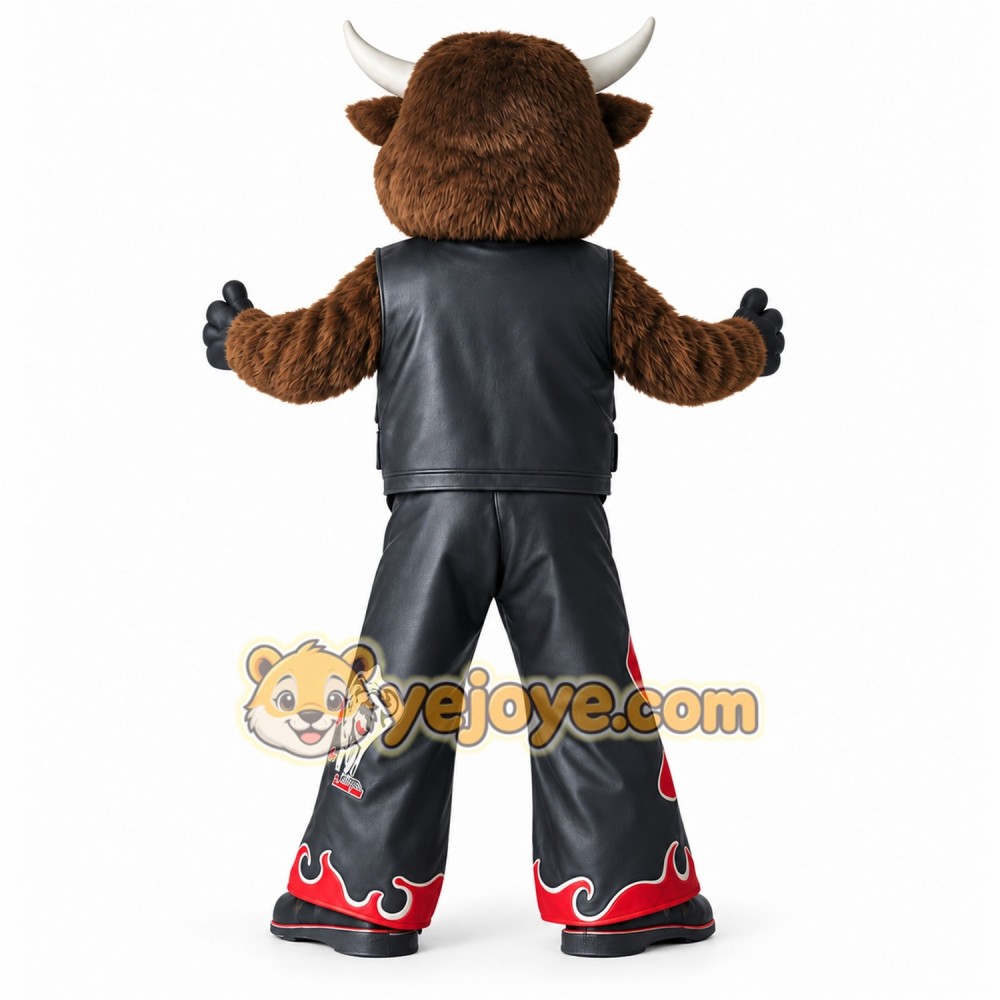 Brown Black Biker Bull Mascot Costume Brown Black Biker Bull Mascot Costume