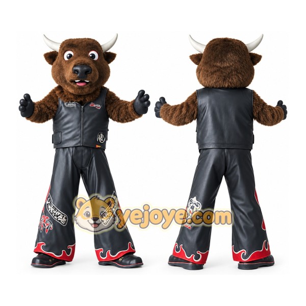 Brown Black Biker Bull Mascot Costume