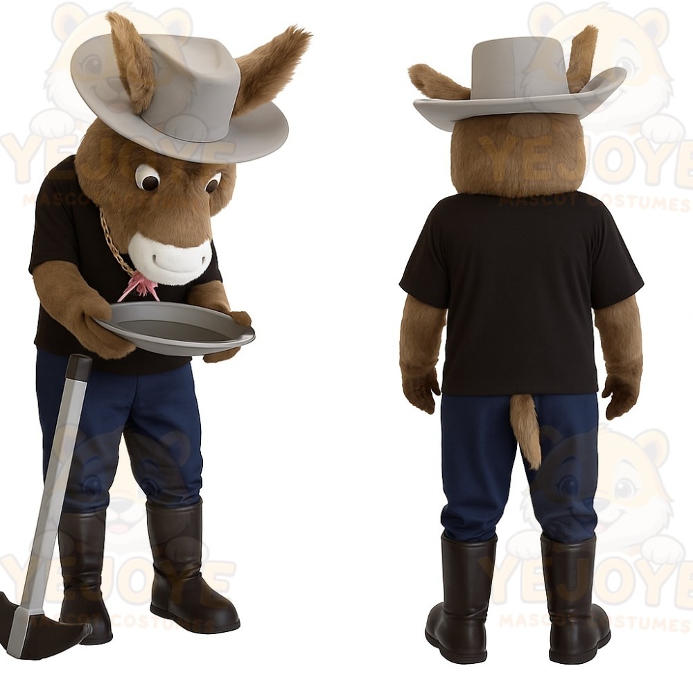 Brown Black Blue Cowboy Donkey Mascot Costume