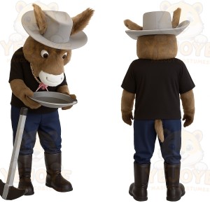 Brown Black Blue Cowboy Donkey Mascot Costume