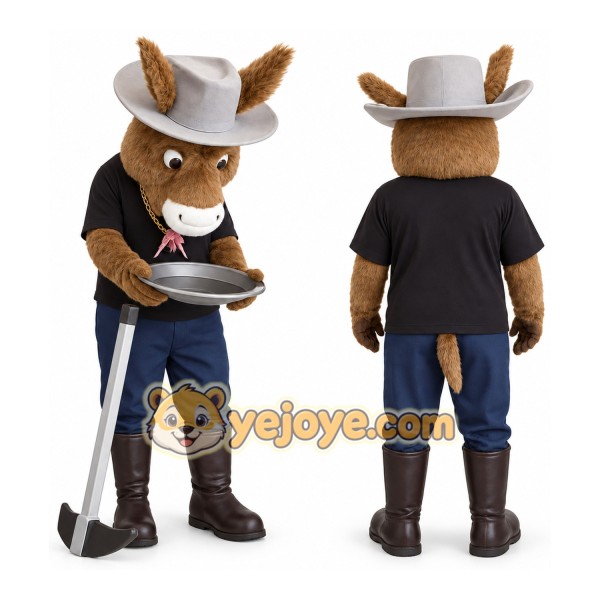 Brown Black Blue Cowboy Donkey Mascot Costume