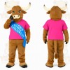 Brown Pink Longhorn Bull Mascot Costume
