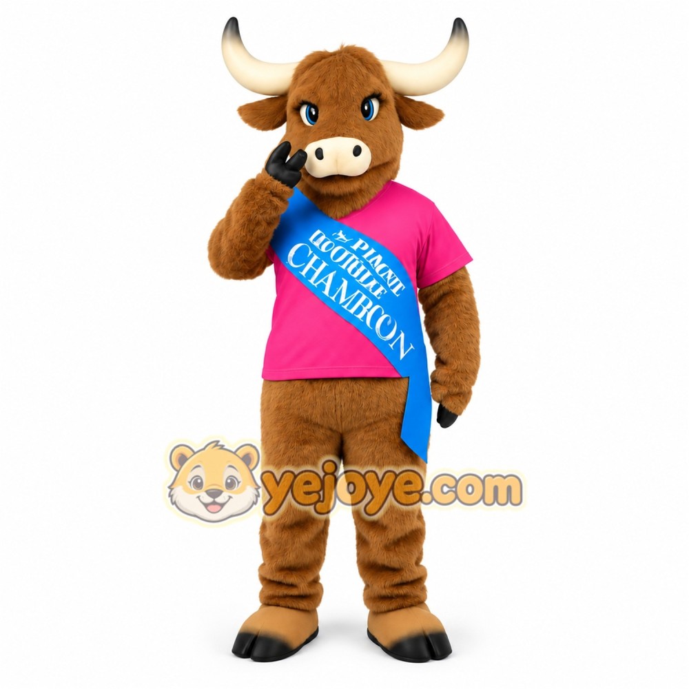 Brown Pink Longhorn Bull Mascot Costume Brown Pink Longhorn Bull Mascot Costume