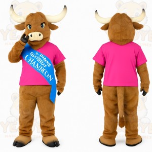 Brown Pink Longhorn Bull Mascot Costume