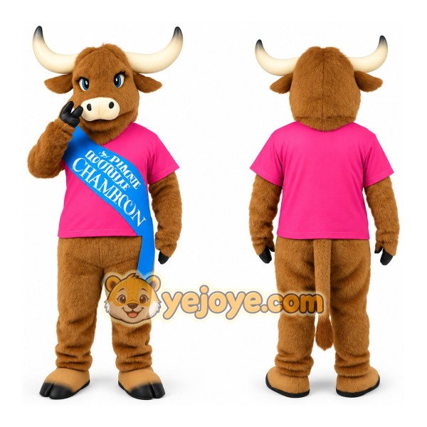Brown Pink Longhorn Bull Mascot Costume