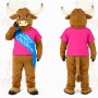 Brown Pink Longhorn Bull Mascot Costume
