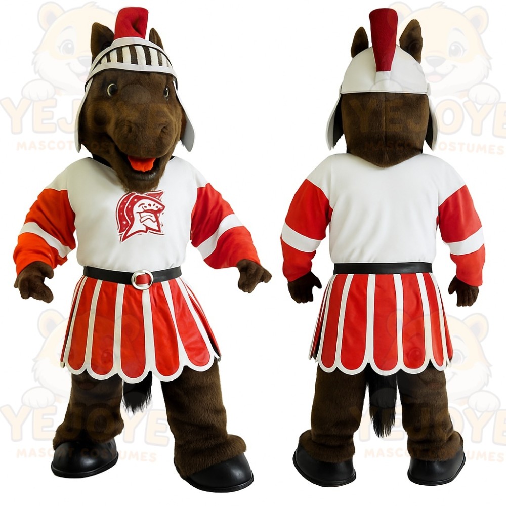 Brown Red White Trojan Horse Mascot Costume