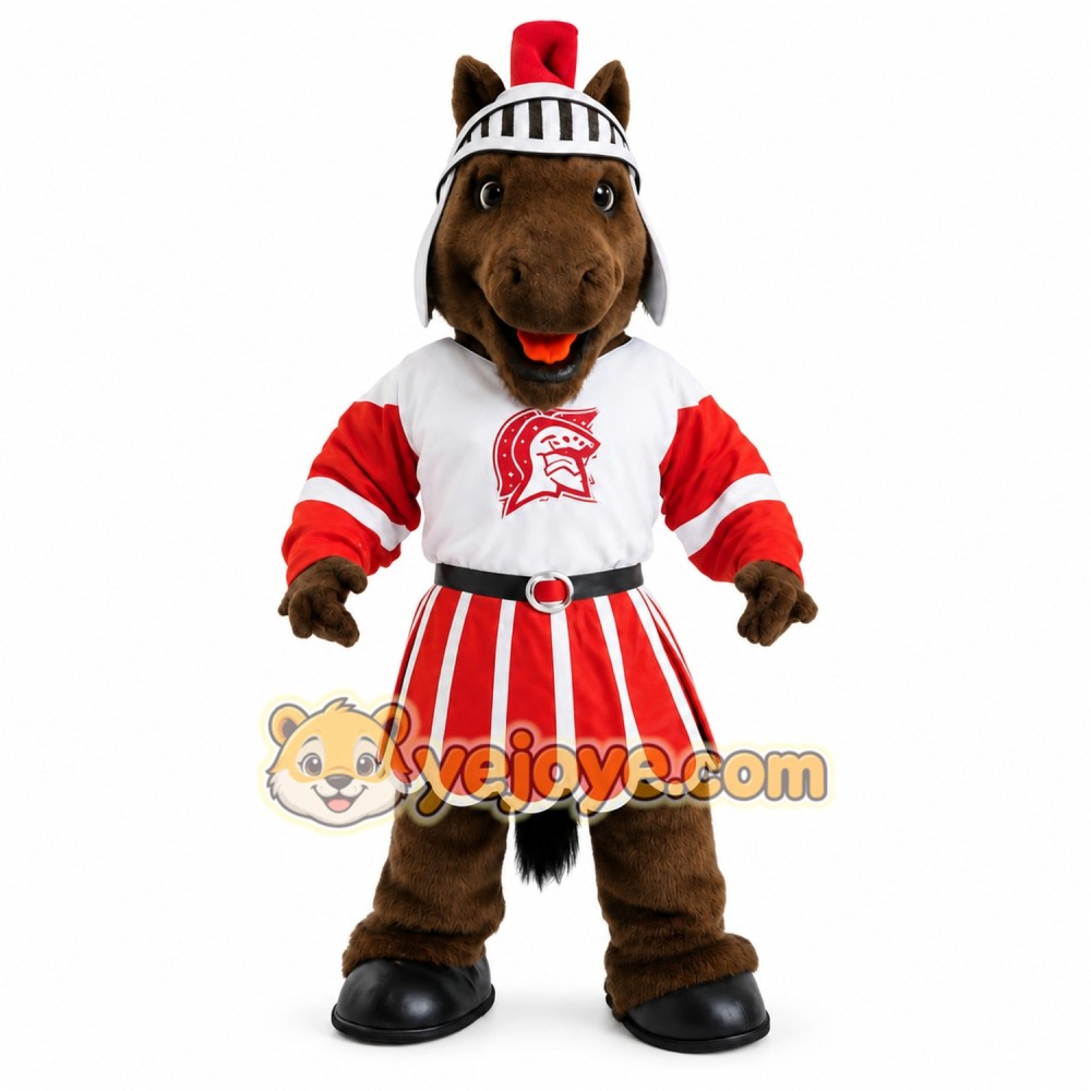 Brown Red White Trojan Horse Mascot Costume Brown Red White Trojan Horse Mascot Costume