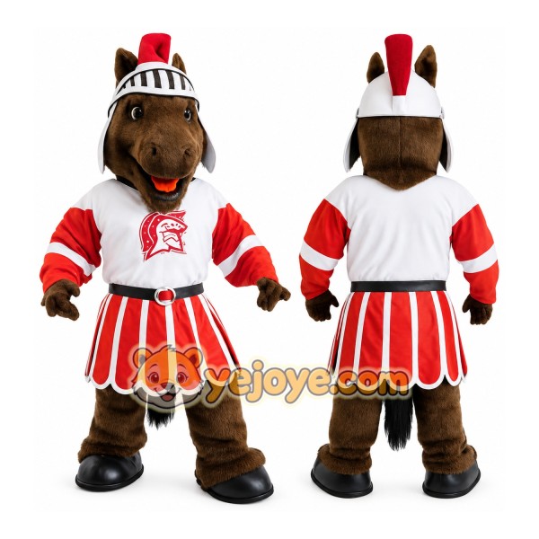 Brown Red White Trojan Horse Mascot Costume