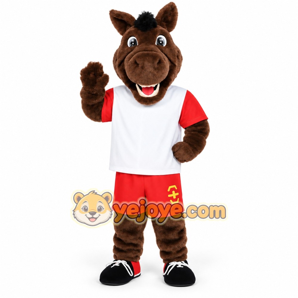 Brown Horse Red White Sports Mascot Costume Brown Horse Red White Sports Mascot Costume