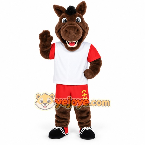 Brown Horse Red White Sports Mascot Costume