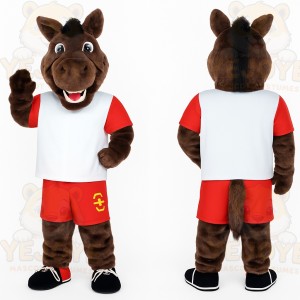 Brown Horse Red White Sports Mascot Costume