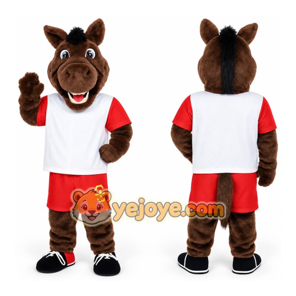 Brown Horse Red White Sports Mascot Costume
