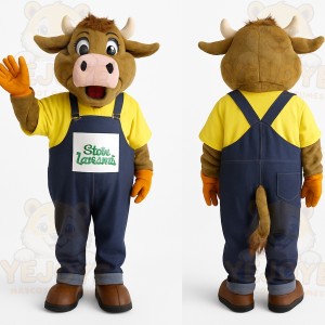 Brown Yellow Navy Cow Mascot Costume