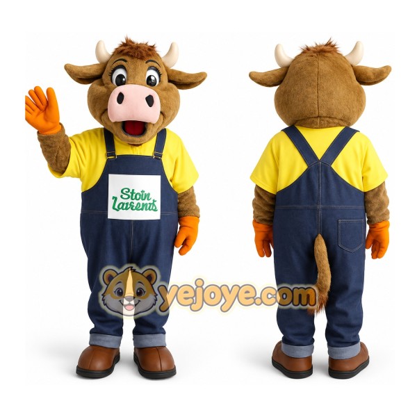 Brown Yellow Navy Cow Mascot Costume