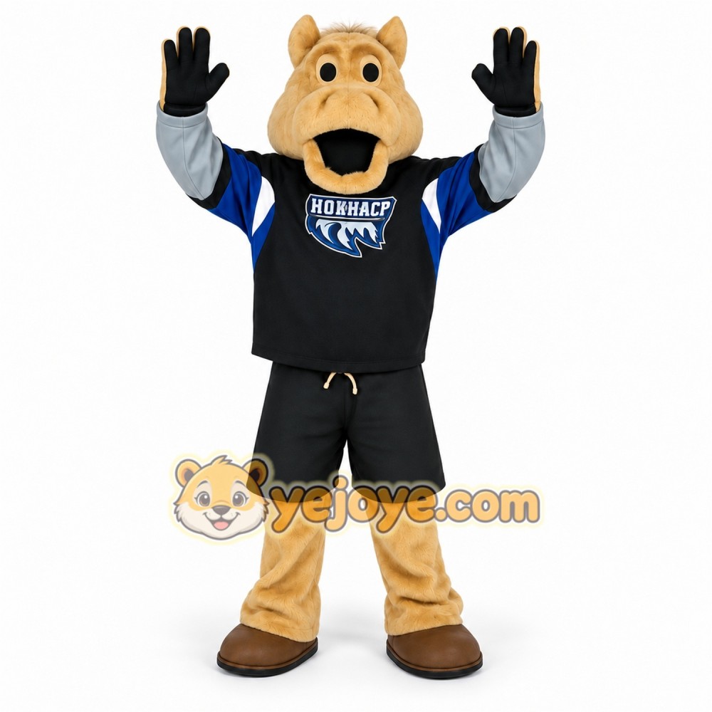 Tan Black Blue Bronco Horse Mascot Costume Tan Black Blue Bronco Horse Mascot Costume